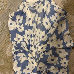 Mud Pie Cream and Blue Patterned Cardigan